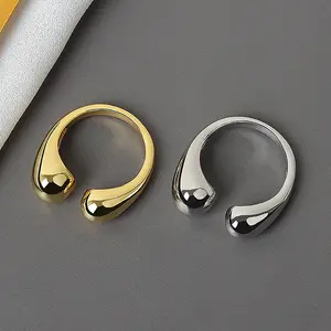 Stainless Steel Smooth Open Irregular Ring for Women Fashion Gold Color Geometric Waterdrop Ring Party Couple Rings Jewelry Gift