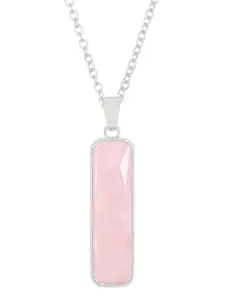 Rose Quartz Rectangle Necklace, Necklace Of The Day, Minimalist Style