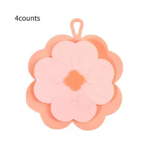 Flower Shaped Bathroom Drain Cover, 4 Counts Anti-odor & Sealing Cover, Hair Catcher Shower Drain Cover, Home Bathroom Floral Design Sink Filter, Bathroom Accessory