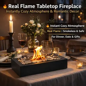 Real Flame Tabletop Fireplace with Glass Covers & Pebbles for Safe Baking Versatile Design Perfect for Any Room Humidifier Diffuser Desktop Humidifier Scent Filter party beach cabana graduation leis