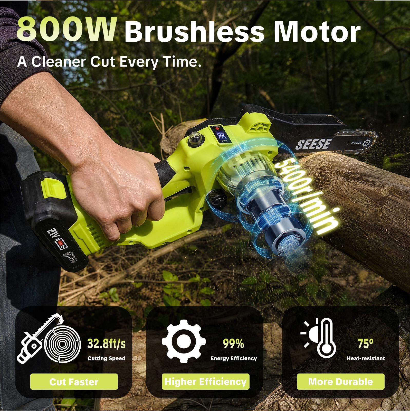 SEESE Brushless Mini 8"ChainSaw Oil System- Portable Electric Cordless Saw for Wood Cutting, Batteries (000mAh) ,Pruning, Gardening, Camping - Suitable for Seniors, Women Holiday gifts