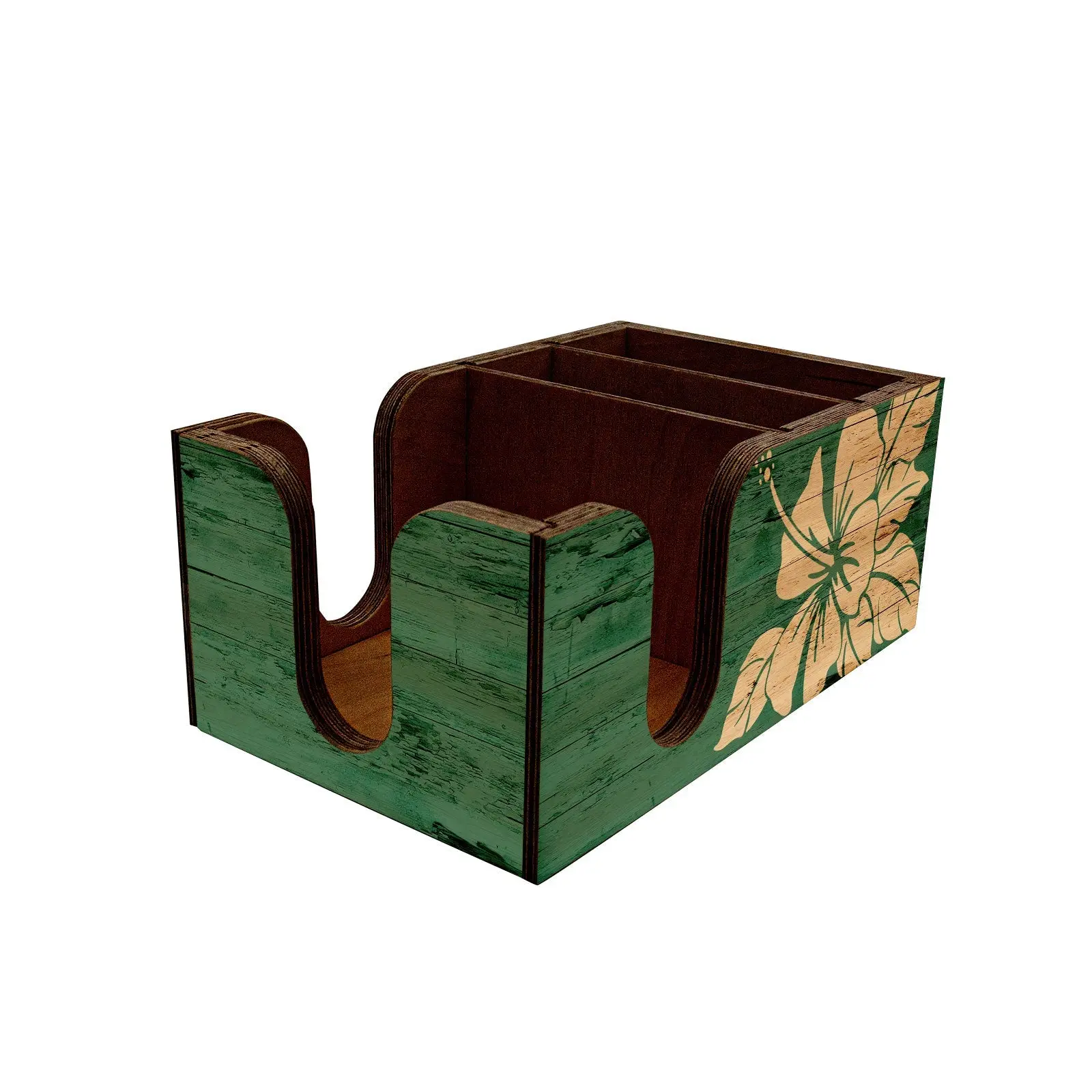 Customizable Rustic Wooden Bar Top Napkin Organizer Box - 9" Length, Imprinted, 3 Compartments, Tiki Bar Storage Caddy, Ideal Gift for Home Supplies Enthusiasts