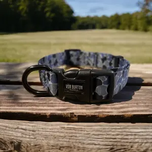 Von Burton Supply - Classic Duck Camo Dog Collar Blue Coral, Camo Dog Collar, Camoflauge Dog Collar in Retro Duck Camo Pattern