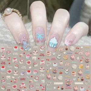 2 Pcs Cake Dessert Embossed Nail Art Stickers, Cute Cartoon Design, Women's Manicure Decals, Easy Application, DIY Holiday Gift, French Nail Art