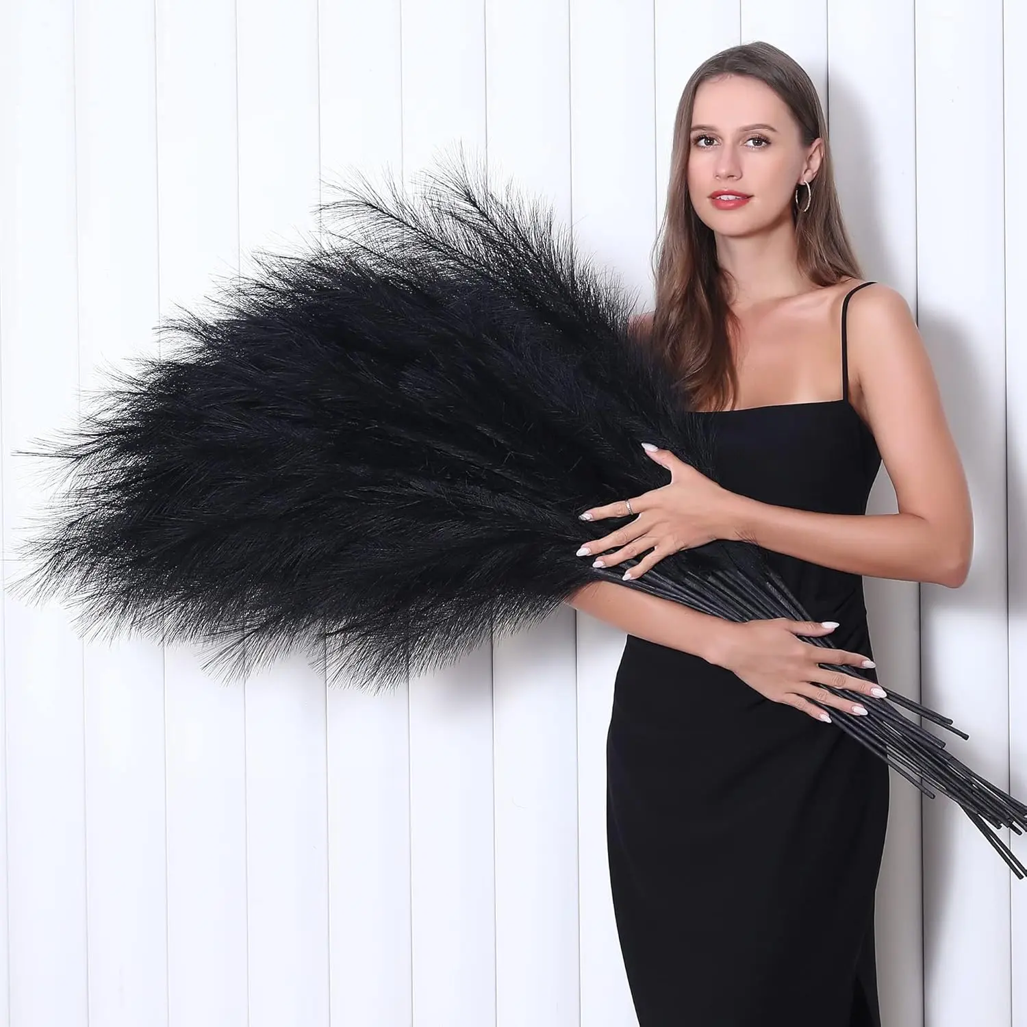 8 count 45 inch Tall Faux Pampas Grass Decor, Large Artificial Black Pompous Grass Bulk, Long  Pompas for Floor Vase Filler, Wedding,  Shower, Home and Boho Decor (Black)