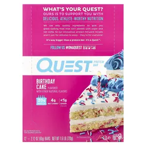 Quest Nutrition Protein Bar, Birthday Cake, 12 Bars, 2.12 oz (60 g) Each
