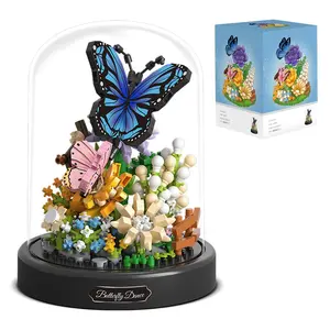 Flower Bouquet Butterfly Building Set, Bonsai Tree Building Kit with Dust Cover, 530 Pieces Micro Bricks