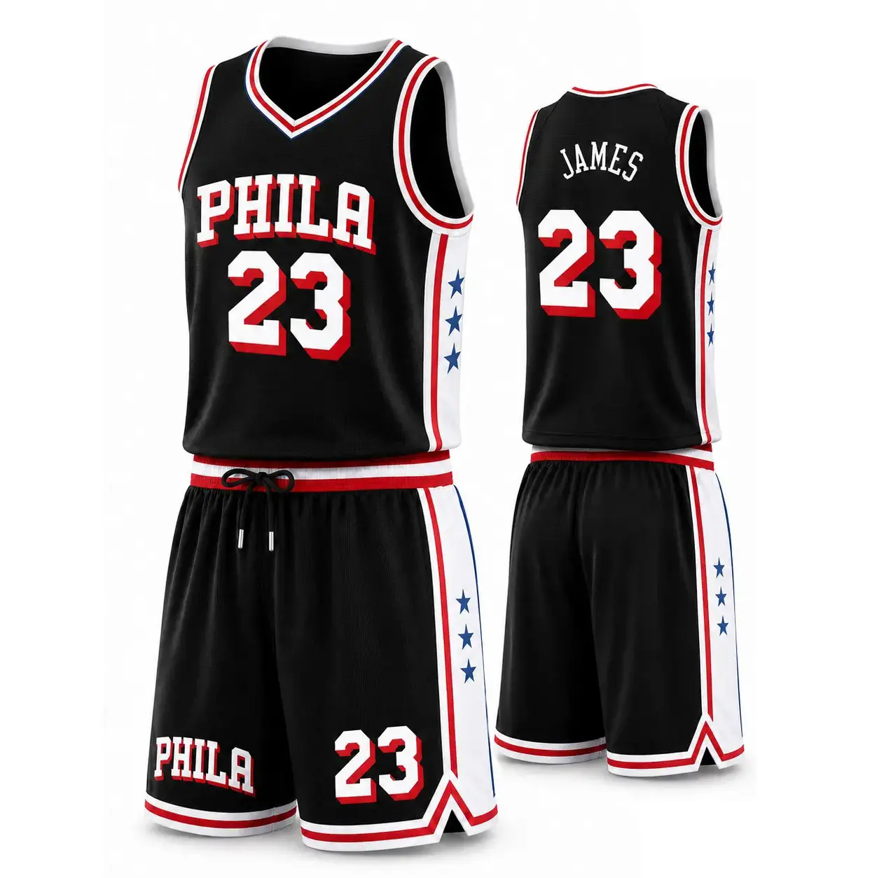 Men #23 James Philadelphia Basketball 2-Piece Jersey & Shorts Set, Breathable Mesh Athletic Outfit for Gym, Training, Streetwear & Game Day