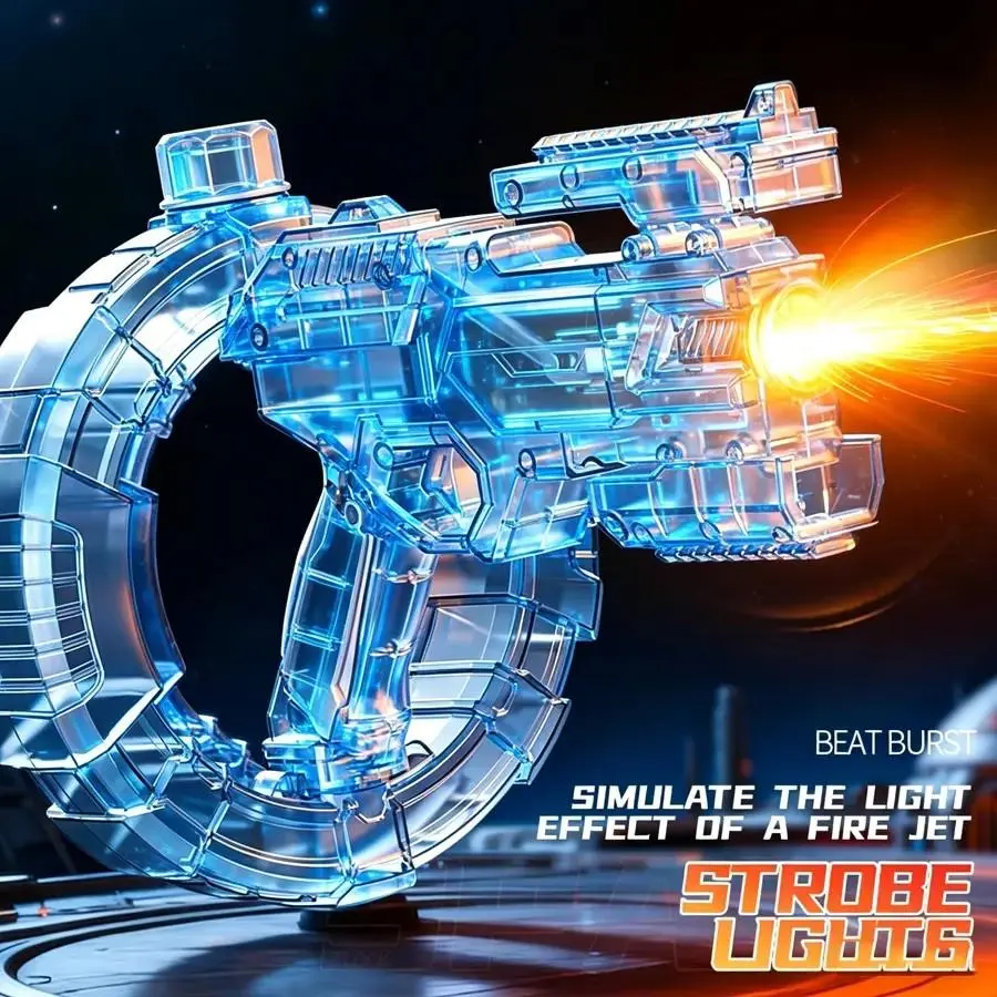 Futuristic Plastic LED Electric Automatic Squirt Waterblaster Toy with Space Energy Ring Design, Rechargeable Battery-Powered, High-Pressure, Long-Range, Large-Capacity, Safe & Harmless Summer Outdoor Play Toy for Kids (Battery Included: Yes), Sports