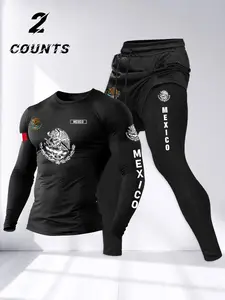 Men's Spring Summer Fall 2-Piece Set, Athletic Tracksuit Set, Round Neck Long Sleeve T-Shirt + Sporty Pants, Fashion Eagle Snake Print Design, Comfortable Fabric