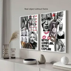 Kate Moss Collage Fashion Print, 2 Counts/set Y2K Digital Wall Unframed Decoration, Fashion Vintage Board Poster Canvas Material, Decor, Modern Home Decor