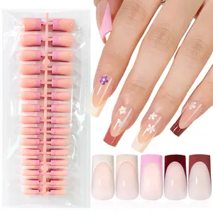 150Pcs French Gel Nail Tips, Skin Soft Gel French Tip Press on Nails Long Square, No Need to File False Nail, Soak Off Pre-Shaped Fake Nails - Long-Lasting Reusable Fake Nails for Nail Art DIY 15 Sizes Gel Nail Set