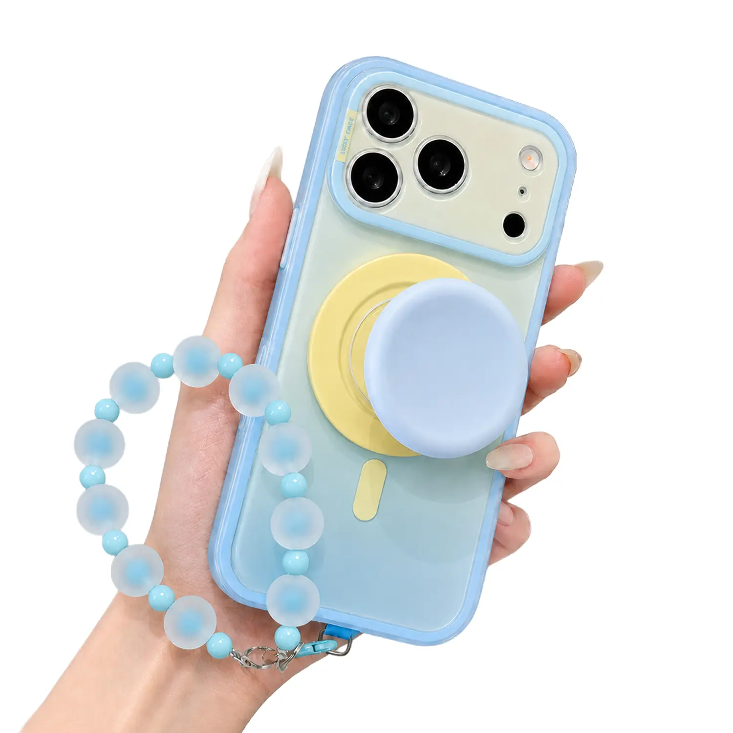 Magnetic 2-in-1 Double-Layer Gradient Phone Case For 18 Pro Max 17 16 15 14 with Detachable Magnetic Ring Stand and Strap, Dual-Tone Design, Full Camera Protection, Magnetic Pop-Socket Stand