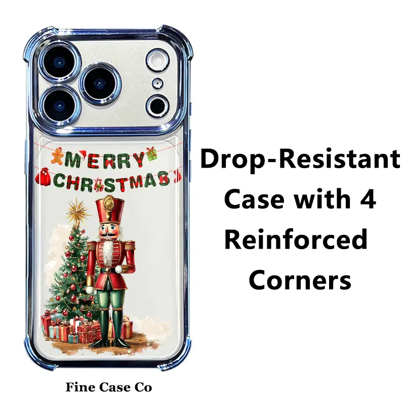 Classic Nutcracker Soldier Christmas Tree Clear Phone Case Fits for iPhone 17 Pro iPhone 16 Pro Max 15 Plus 14Pro 13 12 11 XS Max XS XR Samsung Galaxy S25 Ultra S24 Plus S23+ Shockproof Reinforced Corner Drop Resistant Cover