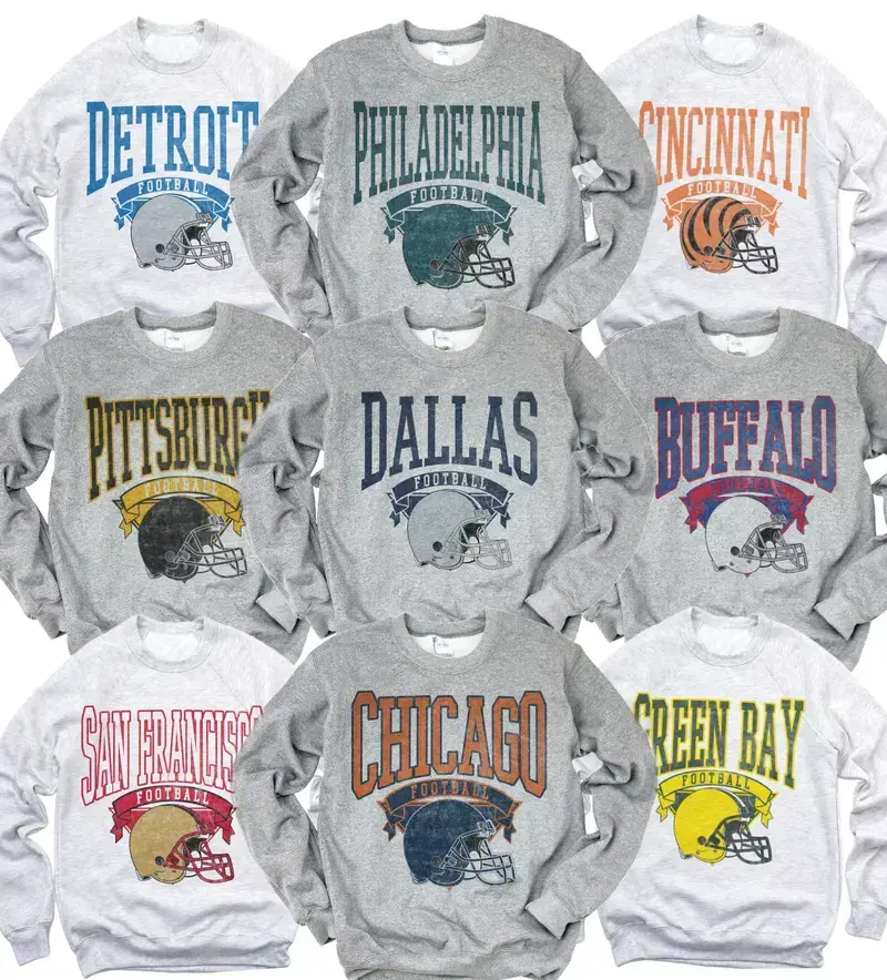 Vintage Football Sweatshirt Hometown Team, Pullovers Sublimation Print Long Sleeve Casual Fabric Menswear Soft Cozy Retro Style, Soft Cotton