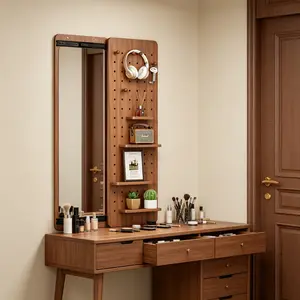 Wall Mounted Full Length Shelf Mirror – 47.6 in Push-Pull Sliding, Space-Saving with Hooks for Bedroom Home Essentials