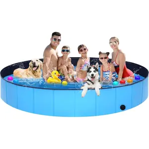 Collapsible  Pool,97"x16" Anti-Slip Portable Swimming Pool Bathing Tub,Hard Plastic Kiddie Pool for Pets Dogs Cats & ...