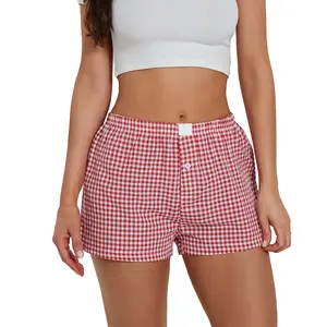 Women Y2k Pajamas Shorts Gingham Cute Pj Short Pants Plaid Lounge Shorts Sleep Bottoms Elastic Boxers Streetwear