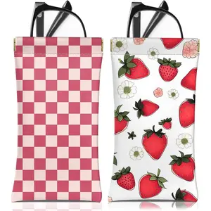 2 PCS Glasses Eyeglass Sunglasses Case Pouch Soft PU Leather Cute Aesthetic with Cleaning Cloth for Unisex Women Girls