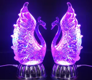 Dalax- Swan Couple Statue Figurine LED Lighted Sparkling Color Changing Snow Globe Home Decorations Ornaments Decor Birthday Gift for women with LED Light and Timer Function office trinket