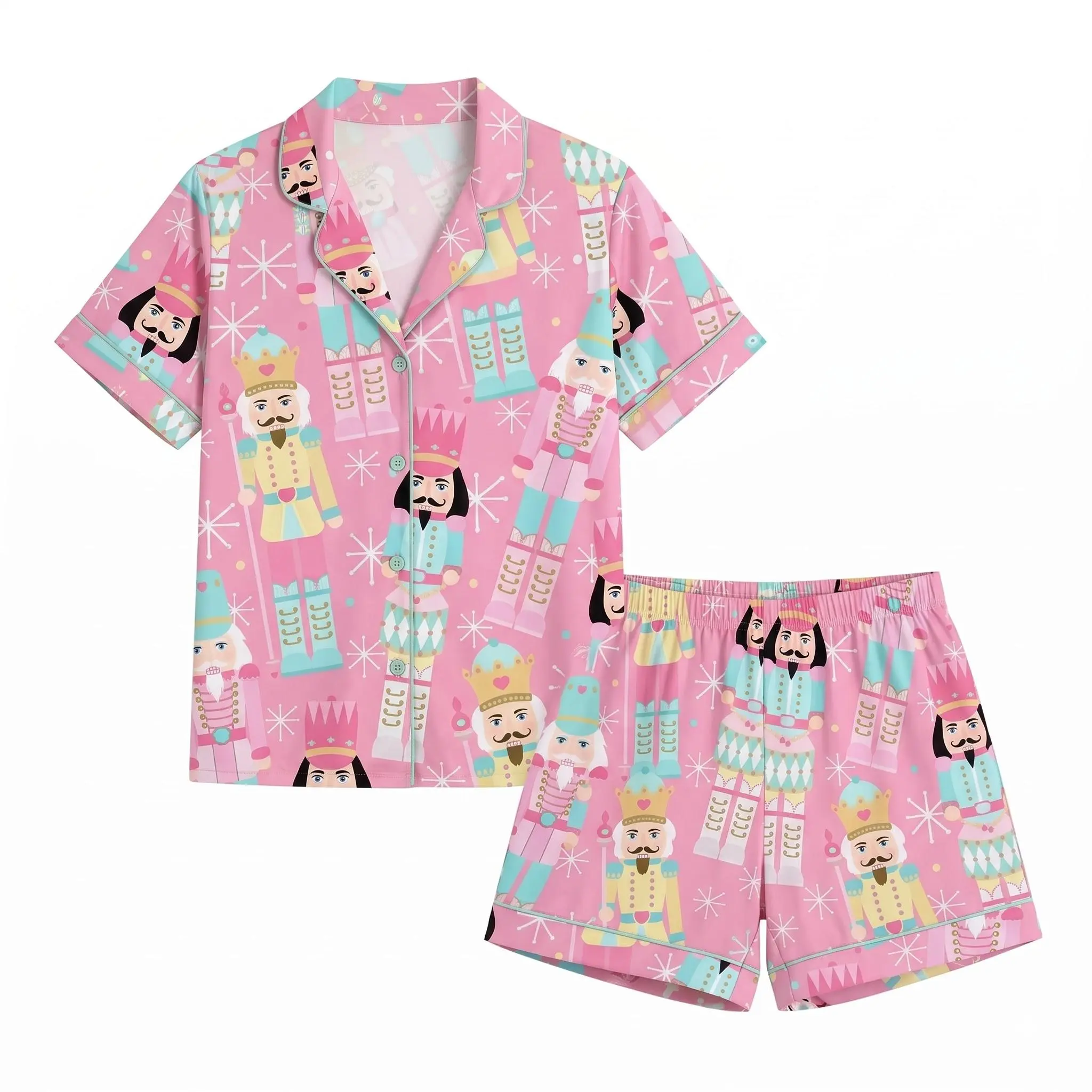 Pink Pastel Nutcracker Pajamas Set, Short And Long Sleeve Pajamas Set, Cute Christmas PJs, Festive Holiday Sleepwear, Christmas Gift For Her