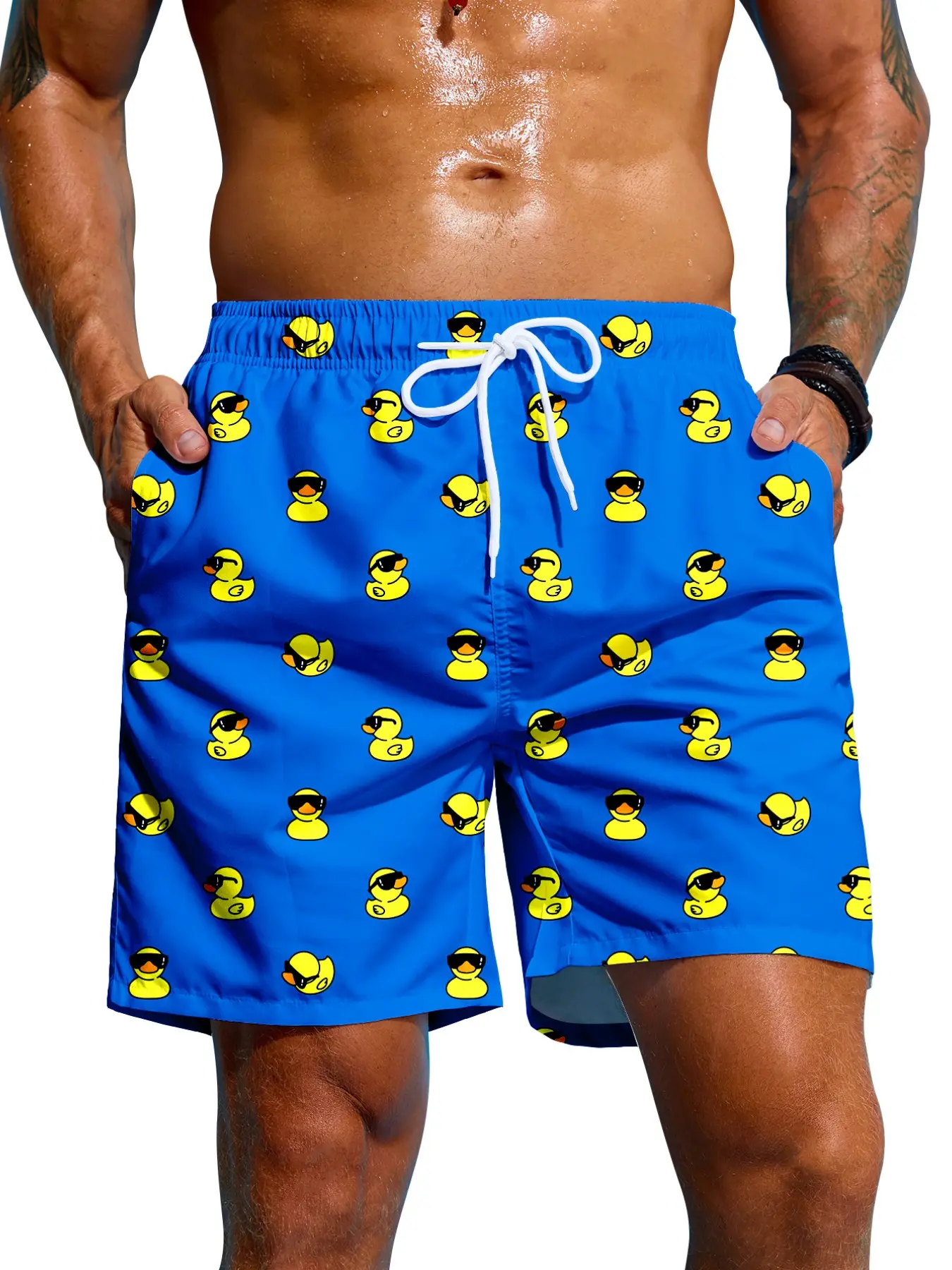 Men's Beach Pants Fashion Duck Print Swimwear, Swimming Trunks, Casual Loose-Fitting Above the Knee, Perfect for Beach Vacation Summer Swim Trunks