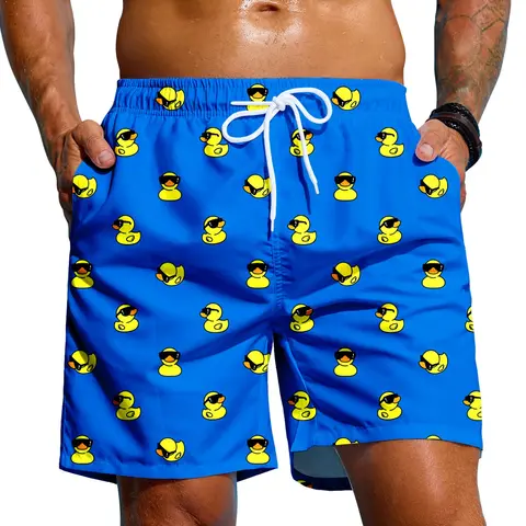 Men's Beach Pants Fashion Duck Print Swimwear, Swimming Trunks, Casual Loose-Fitting Above the Knee, Perfect for Beach Vacation Summer Swim Trunks