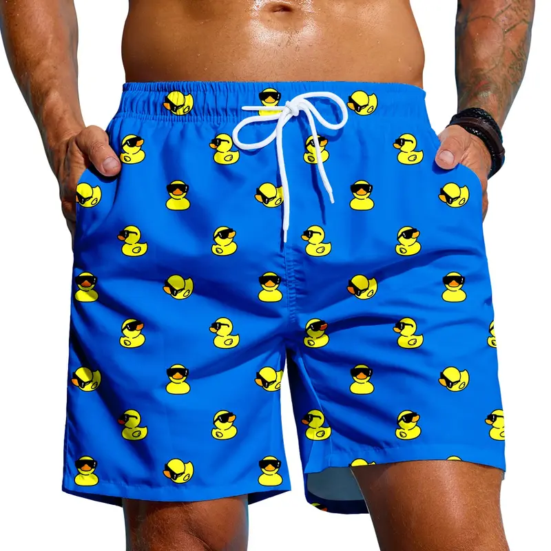 Men's Beach Pants Fashion Duck Print Swimwear, Swimming Trunks, Casual Loose-Fitting Above the Knee, Perfect for Beach Vacation Summer Swim Trunks