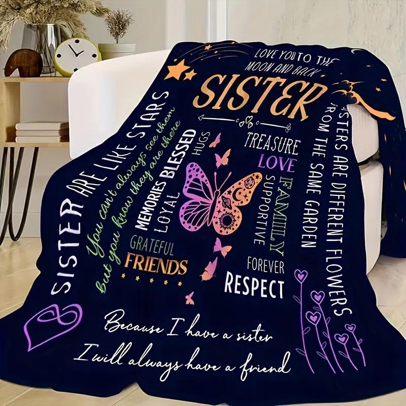“A Letter To Sister” patterned flannel blanket—cozy, lightweight, warm; versatile office nap throw; outdoor camping travel blanket; all-season gift blanket; ideal for birthdays, Christmas, Halloween, and Thanksgiving.