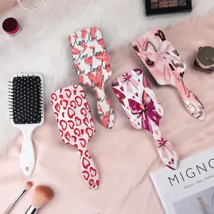 Millennial Y2K Style Heart Butterfly Hair Brush, Wide-Tooth Comb, PC Plastic Handle, Silicone Bristles, Unisex, Wet and Dry Use