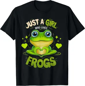 Women's 100% Cotton Short-Sleeve Knit Round Neck Casual T-Shirt, Funny Frog Graphic Sports Top for Frog-Loving Girls