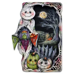 Designocracy 8611078H-MP Artistic Wooden Colorful Halloween Door Decoration, 24x18 in Night of the Pumpkins Holiday Decor, Festive Home Gift