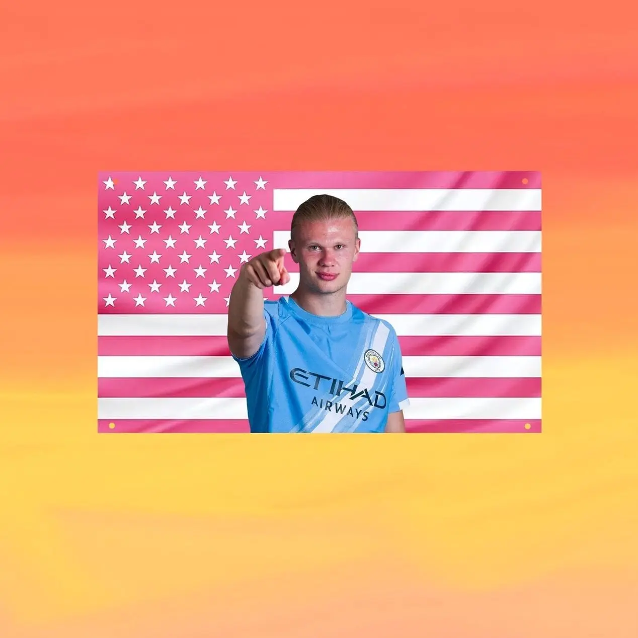 Erling Haaland Pink US Wall Tapestry Flag, Football Wall Art, Soccer Bedroom Decor, Sports Fan Banner