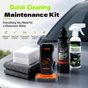 3-in-1 Car Detailing Kit - Stubborn Stain & Night Glare Solution with Foaming Interior Cleaner, Headlight Restoration Cream, Windshield Oil Film Remover