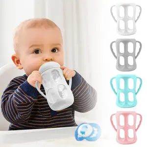 VVH 4 Pack Silicone Sleeves with Handles for Philips Avent Natural Baby Bottle 9 oz/8 oz, Avent Glass Bottles Sleeve Easy grip, Anti Breakage Baby Bottle Holder, Compatible with Philips Avent Glass Bottle