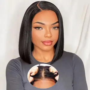 Ready To Go Glueless Bob Wigs Human Hair Pre Plucked Glueless Straight Bob Wig Human Hair Upgraded No Glue Pre Cut 5x5 Lace Closure Wigs for Women Natural Hairline 180 Density