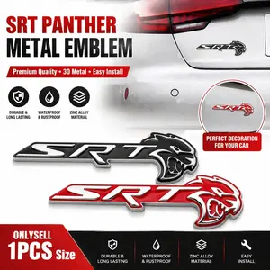 1Pc 3D Metal Car Sticker Hell Leopard Head SRT Badge Front Grille Body Trunk Fender Sticker Decoration Car Accessories For Dodge Journey Charger Ram 1500 Caliber Nitro Caravan Dart