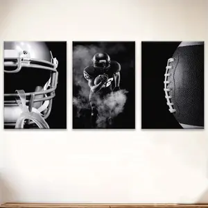 3-piece American Football Canvas Art Set, Modern Sports Wall Decoration, Boys' Room Decor