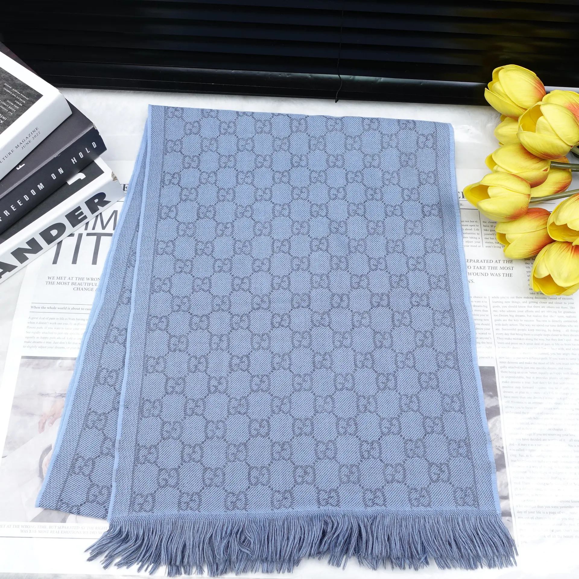 Pre-owned Gucci Blue GG Wool Scarf T10311979