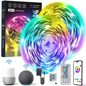 100FT 50FT WiFi Led Strip Lights Smart Led Light Strip Work with Alexa & Google Assistant RGB Music Sync Color Changing Led Light for Bedroom Decors