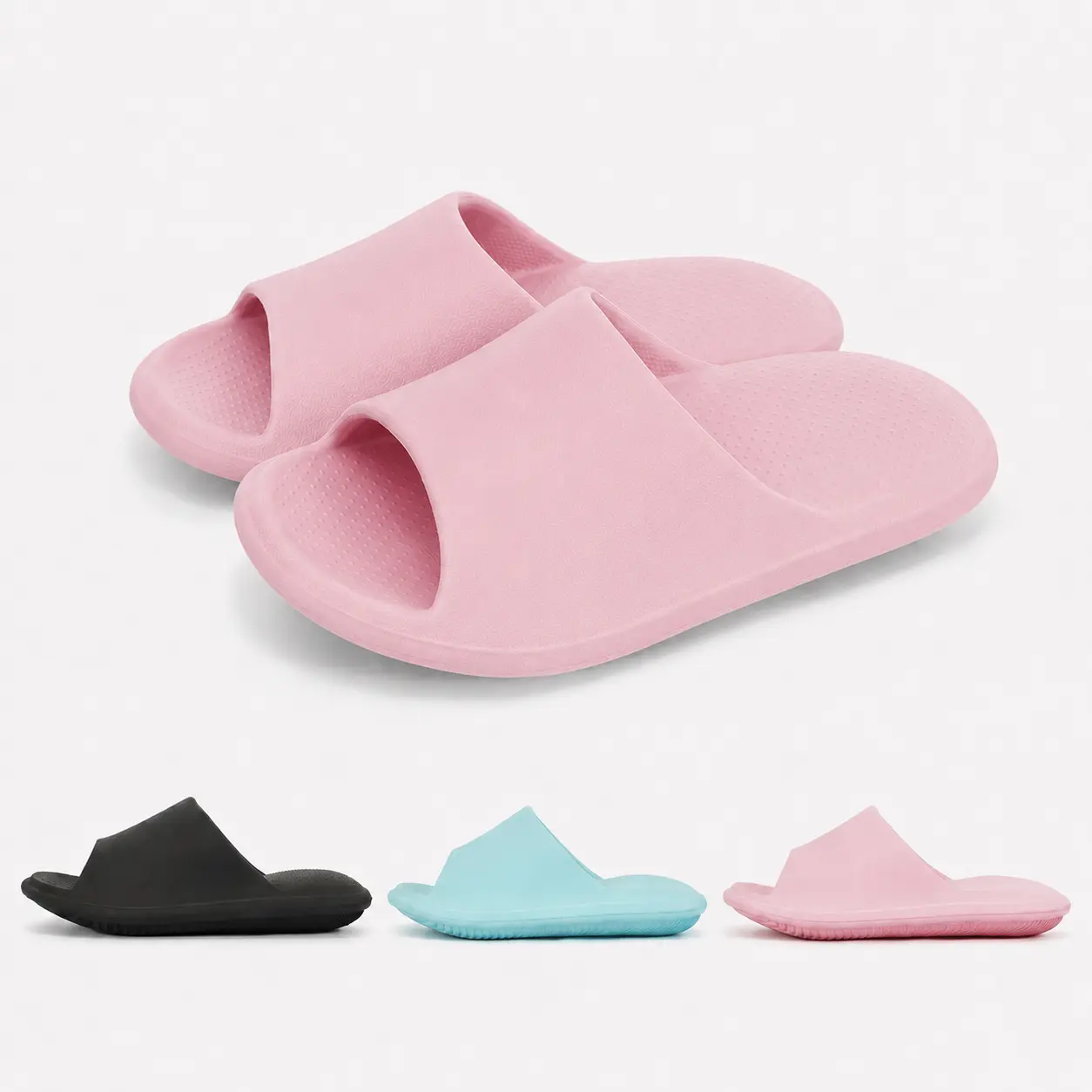 Women's Minimalist Pillow Slides, Plain Soft EVA Slippers with Thick Sole, Non-Slip Indoor Bathroom Sandals for Everyday Wear, Slides For Women, Slip On, Ethylene Vinyl Acetate (Eva), Slippers For Women, Round Toe