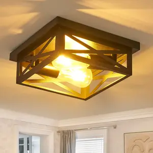 2-pack Black Flush Mount Ceiling Light Fixtures,2-Light E26*2 Base Modern Hallway Light Fixtures Ceiling, Black Light Fixture Ceiling Mount for Farmhouse,Kitchen, Bedroom