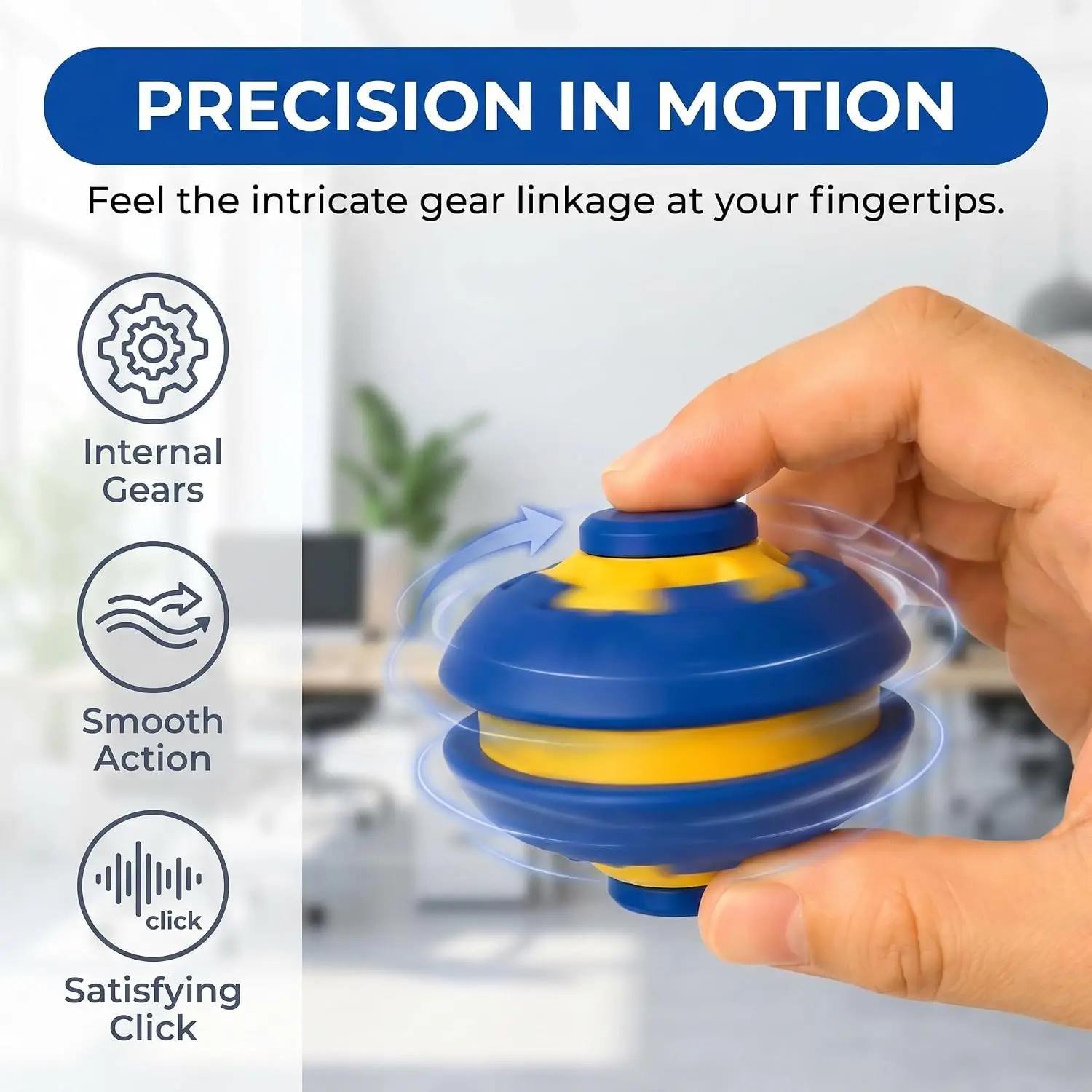 3D Printed Press to Spin Fidget Ball Spinner Toy, 2-in-1 Push & Rotate Stress Relief Desk Toy, Portable Sensory Decompression Fidget for Adults Anxiety Relief