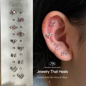 Lulupop Ear Seeds Jewelry – Non-Piercing Magnetic Ear Seeds with Pink Crystal Hearts, Bows & Floral Charms | Auricular Point Stickers for Relaxation & Cute Aesthetic