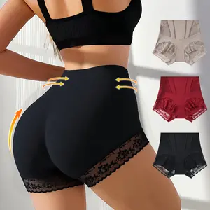HOTCOM Women's Plain Contrast Lace High Waist Shapewear Panty, High Stretch Tummy Control Butt Lifting Shaper, Women's Shapewear Bottoms for Daily Wear