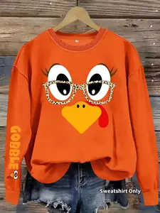 Women's Casual Thanksgiving Turkey Sweatshirt, Funny Turkey Print Pullover Sweater, Soft Long Sleeve Round Neck Sweatshirt, All-Season Wear