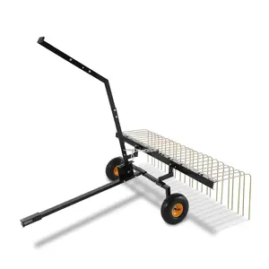 【fathersdaygift】VEVOR Tow Behind Dethatcher, 60-inch Tow Dethatcher with 24 Steel Tines, Lawn Dethatcher Rake for ATV or Mower, Tow Behind Lawn Rake with Lift Handle for Leaves, Pine Needles, and Grass