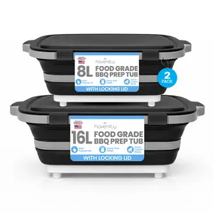 Havenity BBQ Prep Tub 2 Pack (8L+16L) - Multifunctional Collapsible Camping Cutting Board with lid, Meat Storage Container for Meal Prep, Dish Bowl Perfect for Grilling Outdoor Cooking (Large + XL)