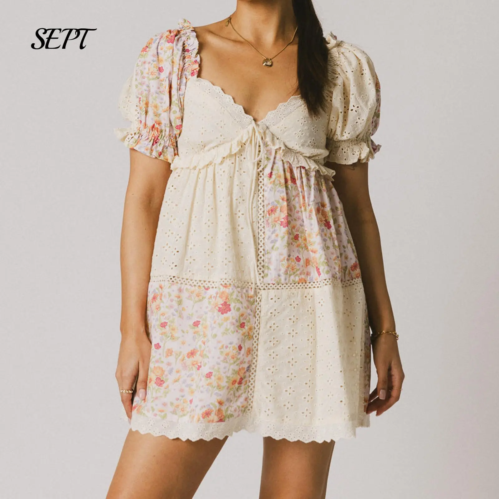 Women Summer Patchwork Babydoll Mini Dress Flowy Floral Sundress Loose Cute  Going Out Dresses - TikTok Shop