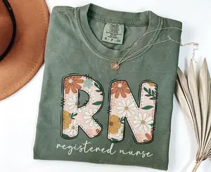 Registered Nurse Shirt, Comfort Colors Floral RN Shirt, Gift for Nursing Grad, RN Outfit, Registered Nurse Graphic Tees, Floral Nurse Graduation Gift